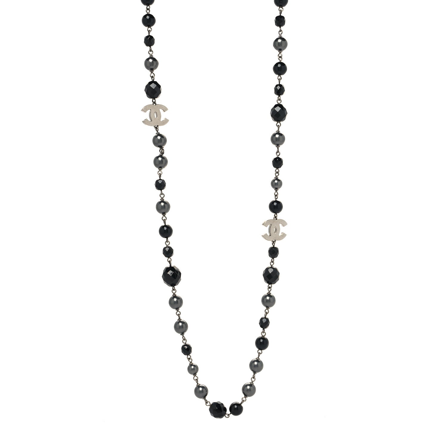 Chanel Ruthenium Pearl Beaded CC Long Necklace Black 1 of 5