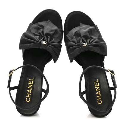 Chanel Silk Crystal Bow CC Sandals 40 Black 2 of 9