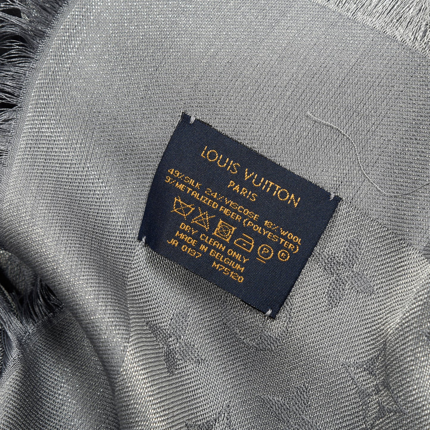 Silk Lurex Wool Monogram Shine Shawl Charcoal Grey