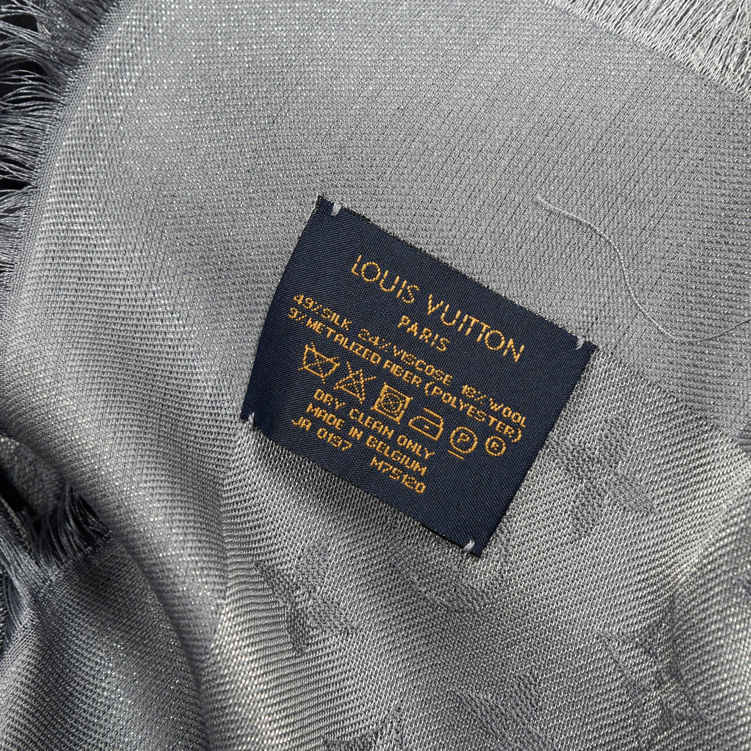Louis Vuitton Silk Lurex Wool Monogram Shine Shawl Charcoal Grey 3 of 3