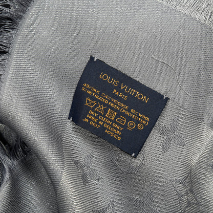 Louis Vuitton Silk Lurex Wool Monogram Shine Shawl Charcoal Grey 3 of 3