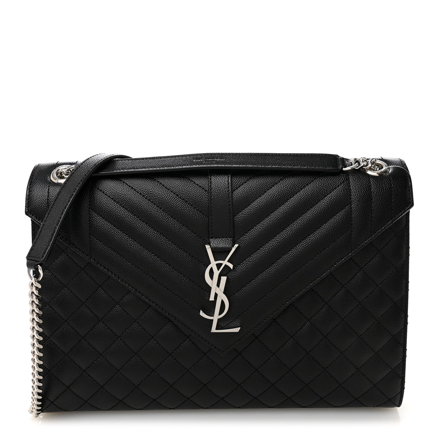 Grain De Poudre Textured Mixed Matelasse Large Triquilt Monogram Satchel Black