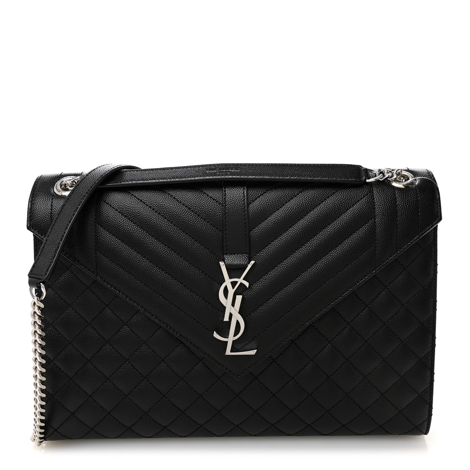 Saint Laurent Grain De Poudre Textured Mixed Matelasse Large Triquilt Monogram Satchel Black 1 of 10
