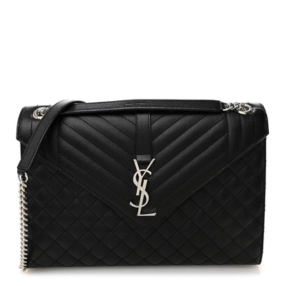 Saint Laurent Grain De Poudre Textured Mixed Matelasse Large Triquilt Monogram Satchel Black 1 of 10