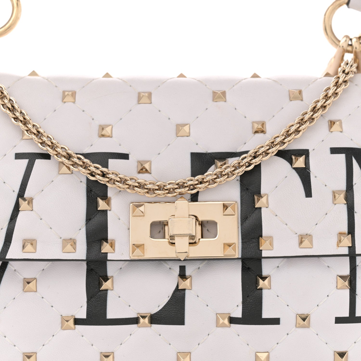 Valentino Garavani Lambskin VLTN Print Medium Rockstud Spike Shoulder Bag Optic White Black 7 of 10