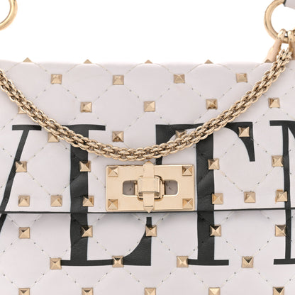 Valentino Garavani Lambskin VLTN Print Medium Rockstud Spike Shoulder Bag Optic White Black 7 of 10