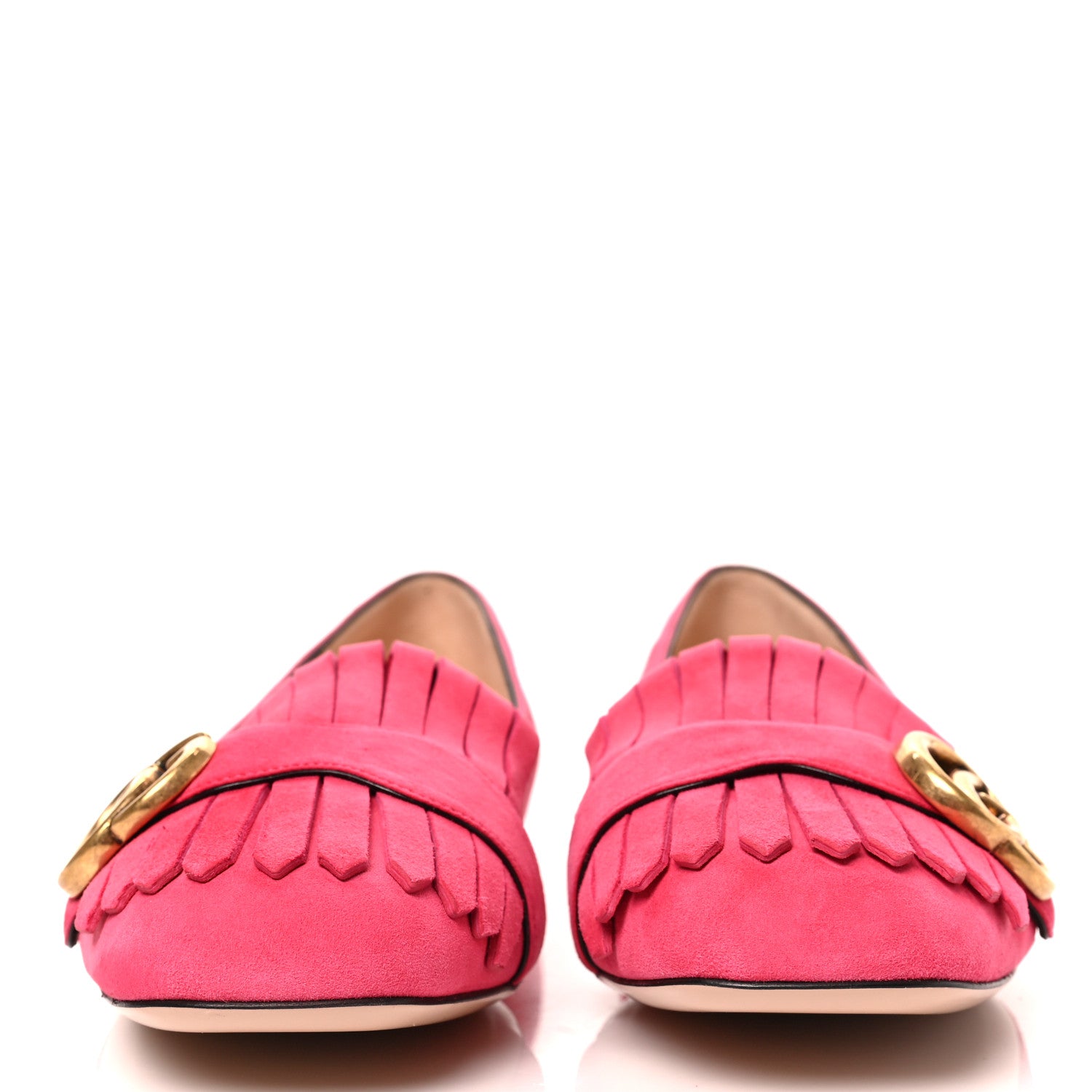 Gucci Kid Scamosciato GG Marmont Fringe Flats 38.5 Hot Pink 2 of 9
