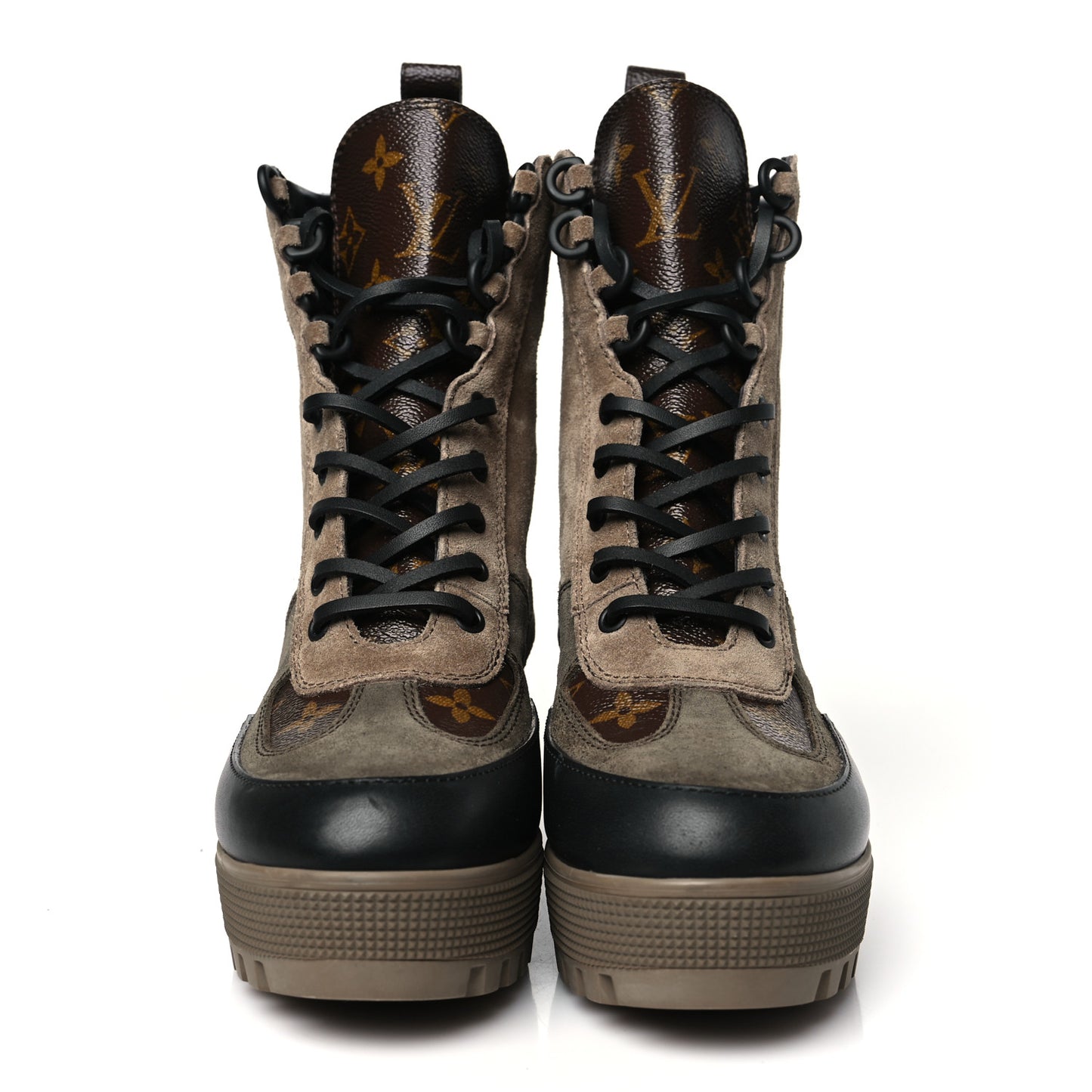 Suede Calfskin Monogram Laureate Platform Desert Boots Taupe
