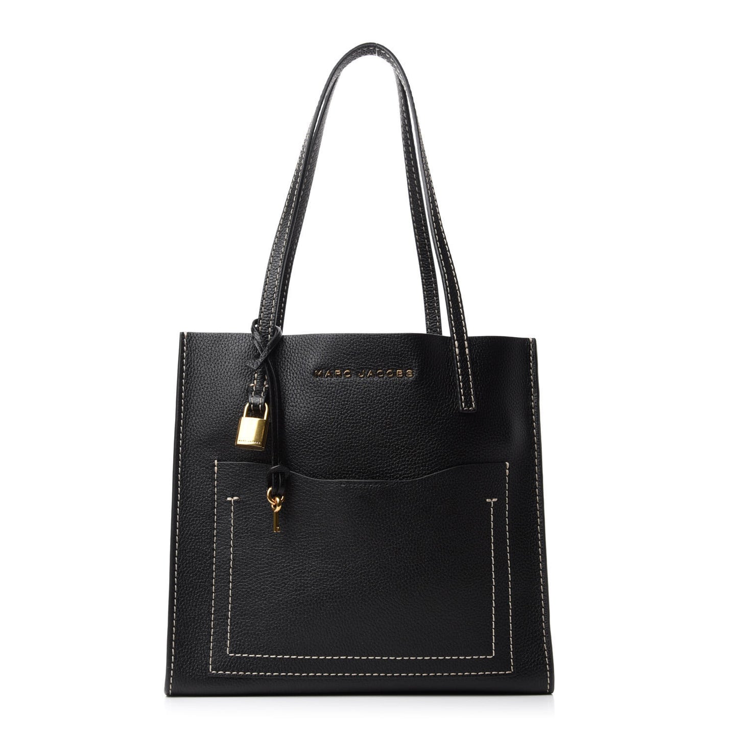Grained Calfskin Medium Grind T Pocket Tote Black