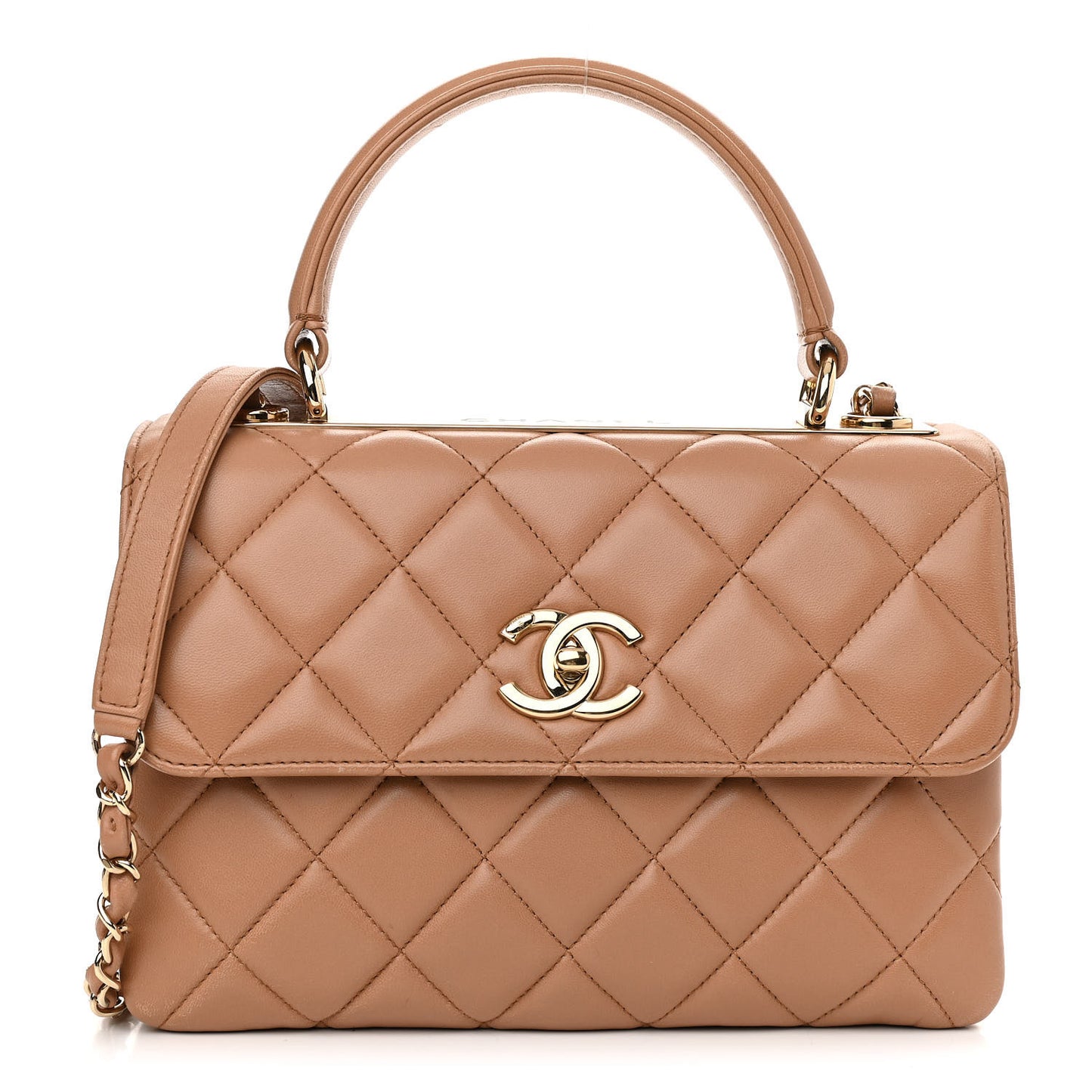 Lambskin Quilted Small Trendy CC Flap Dual Handle Bag Camel