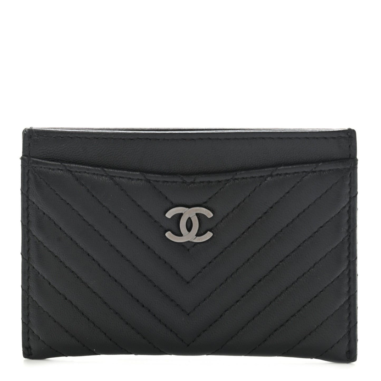 Lambskin Chevron Quilted Card Holder Black