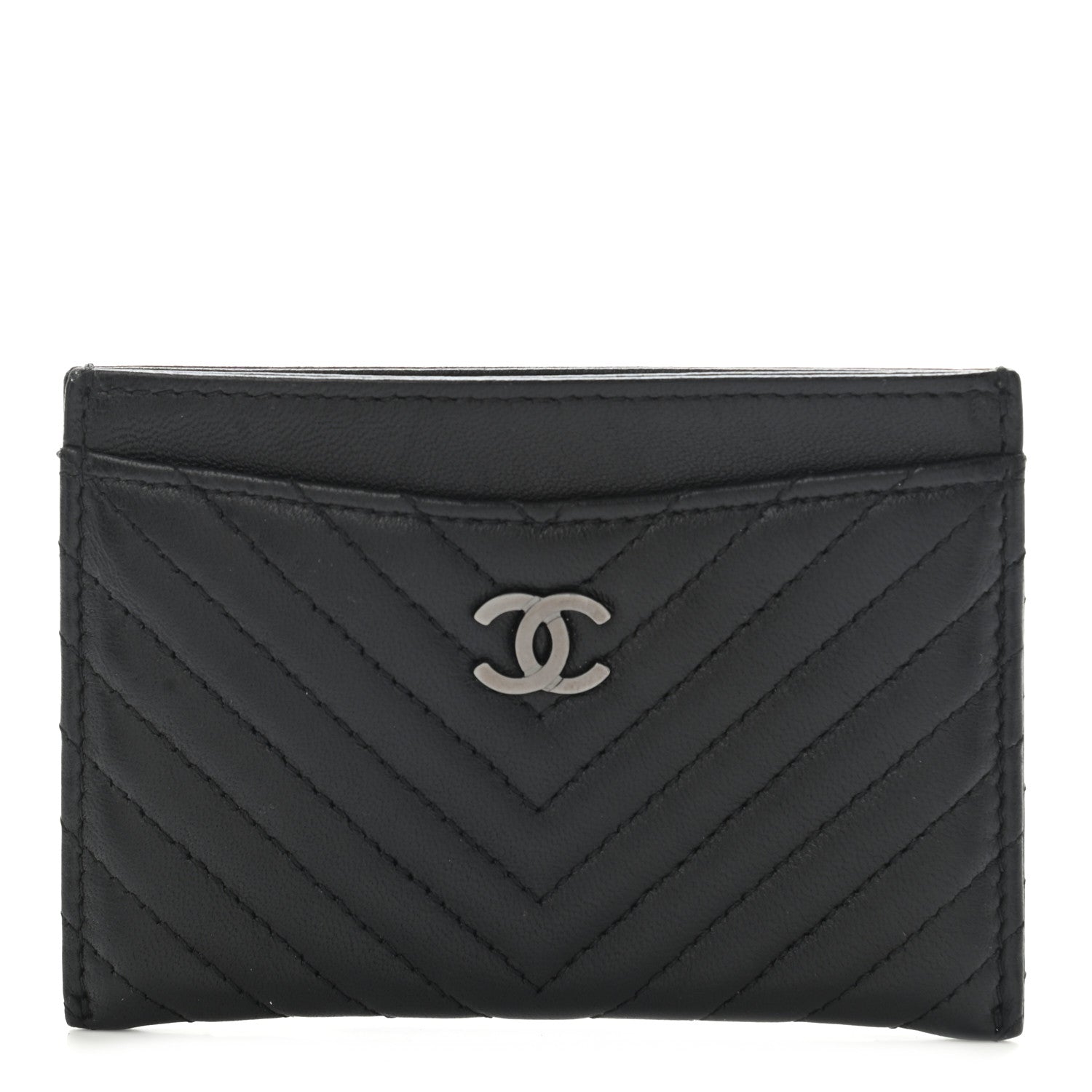 Chanel Lambskin Chevron Quilted Card Holder Black 1 of 8