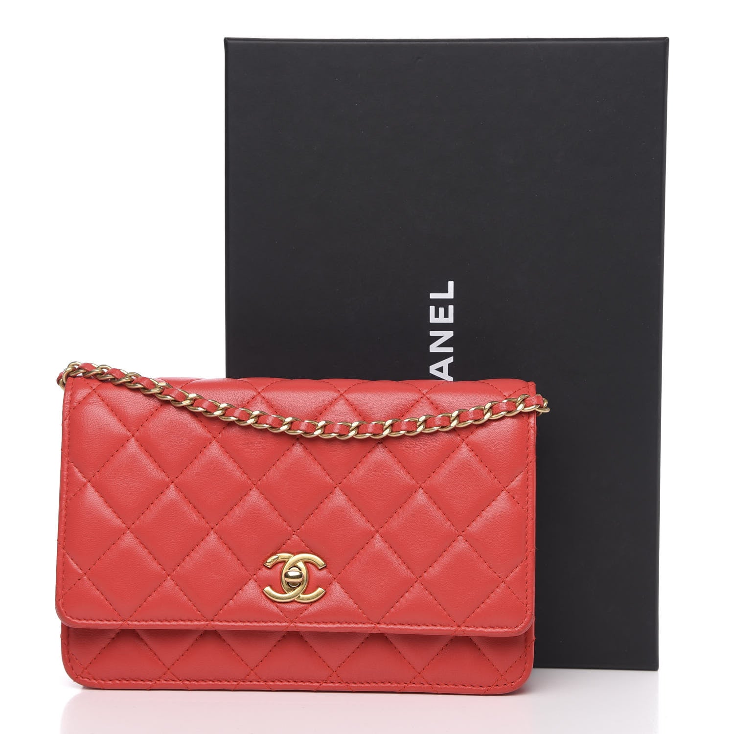 Chanel Lambskin Quilted CC Pearl Crush Wallet on Chain WOC Red 14 of 14