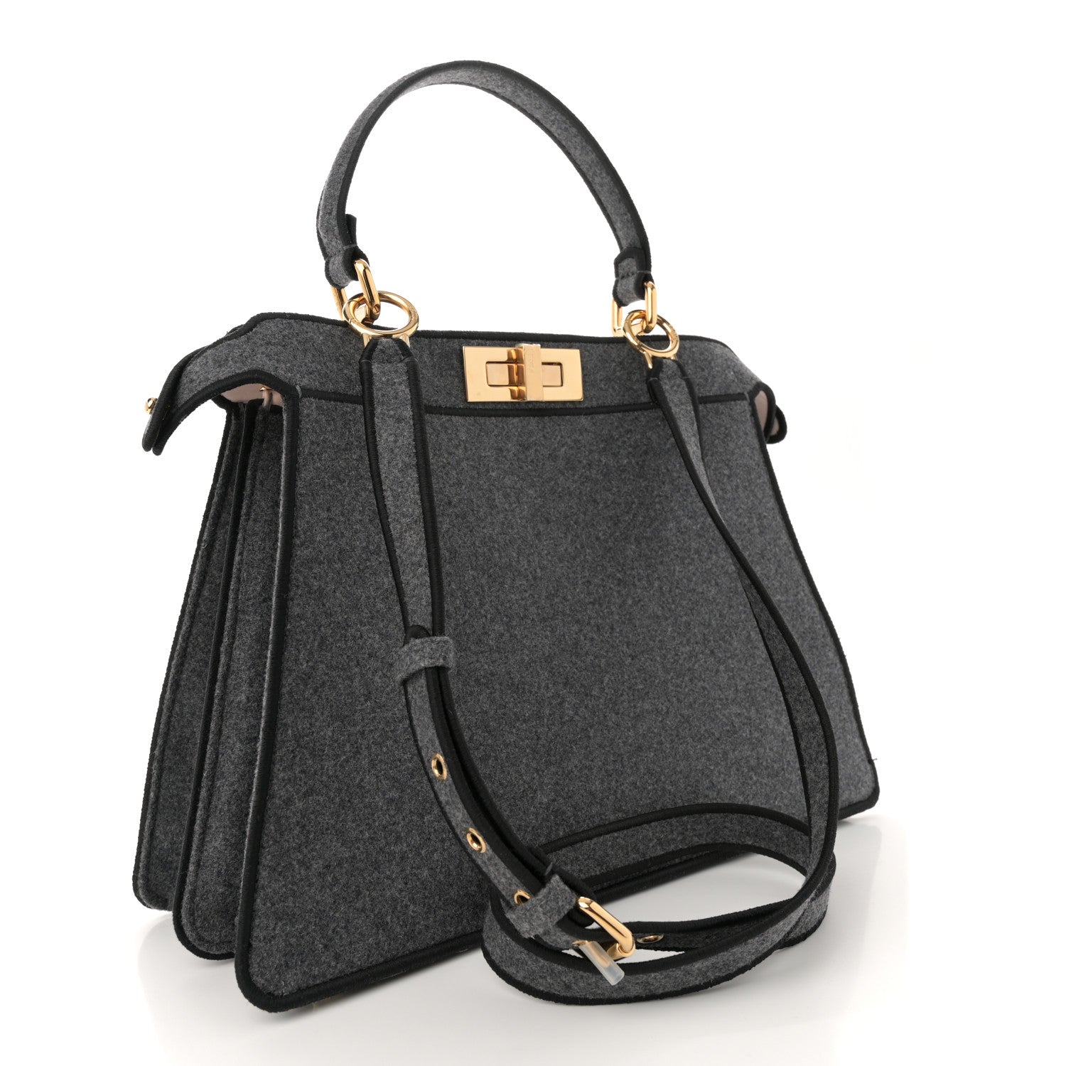 Fendi Melange Flannel Satin Threaded Edge Medium Peekaboo I SEE U Satchel Grigio Bois de Rose 3 of 10