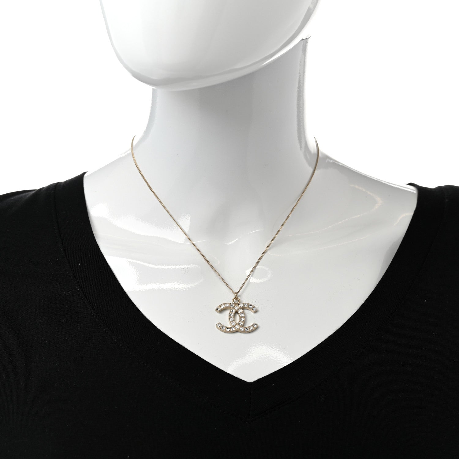 Chanel Baguette Crystal CC Necklace Light Gold 2 of 6