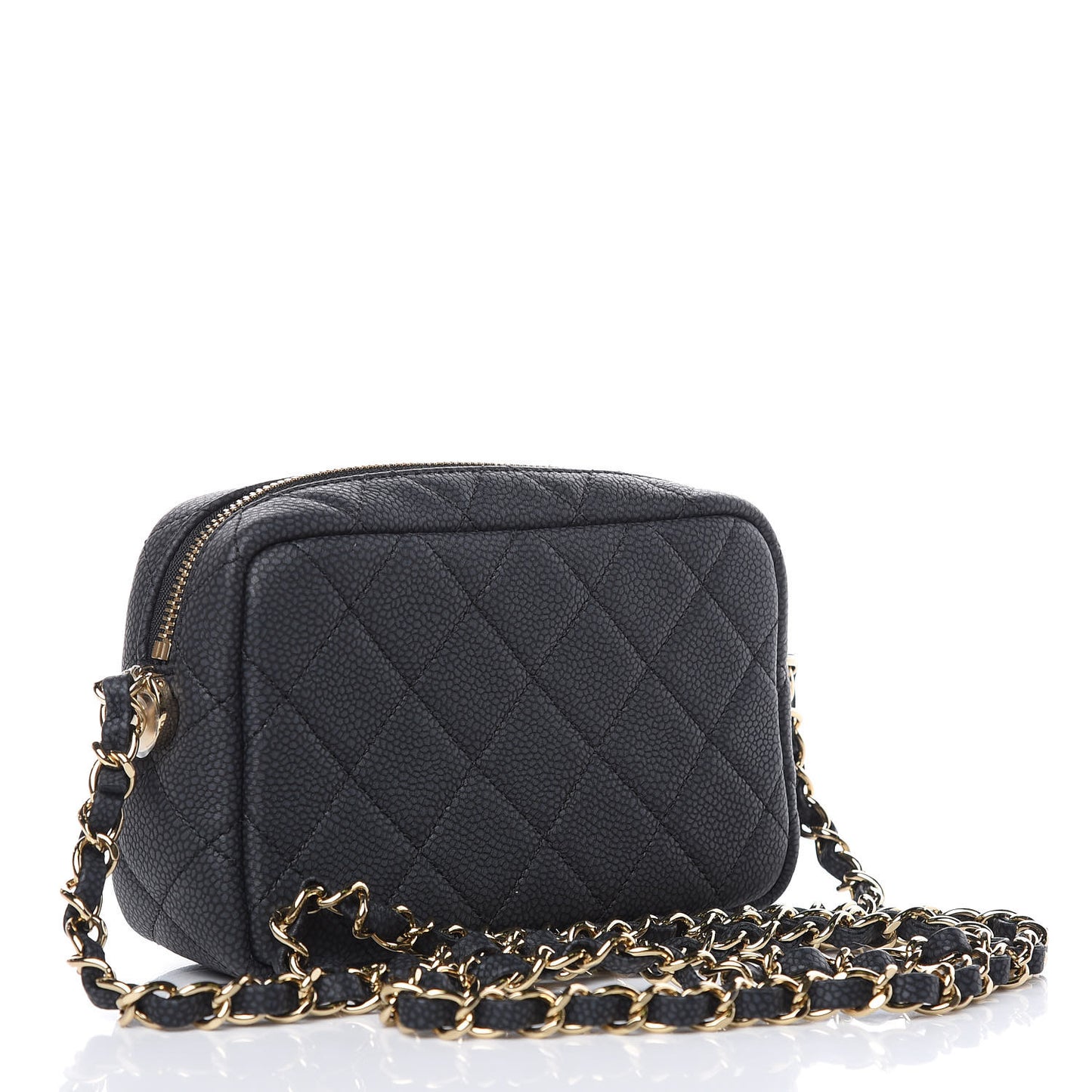 Iridescent Caviar Quilted Mini Coco Tassel Camera Case Black