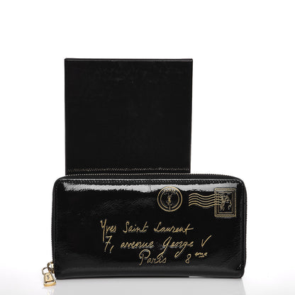 Saint Laurent Patent Y-Mail Zip Around Wallet Black 10 of 10