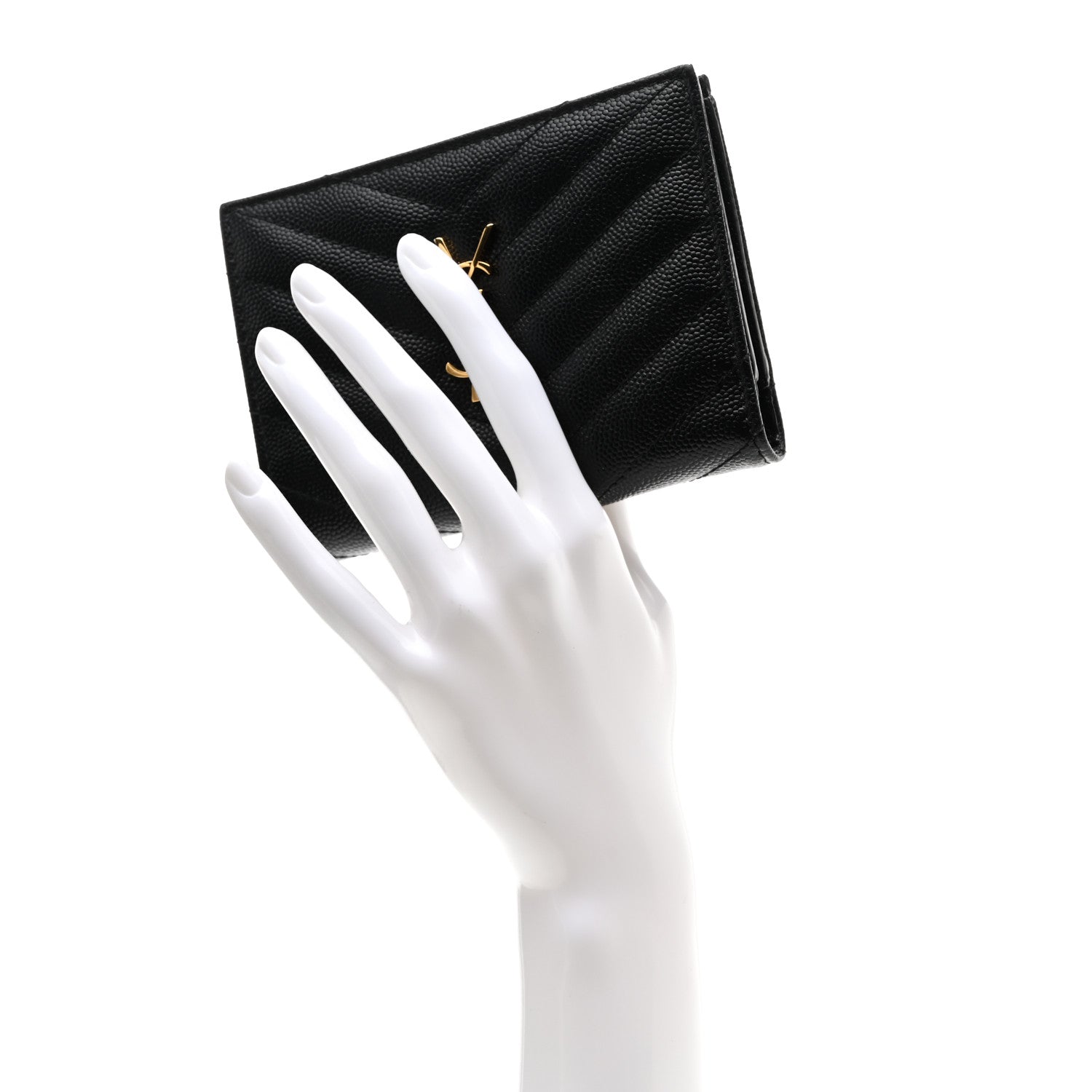 Saint Laurent Grain De Poudre Matelasse Chevron Monogram Zipped Two-Part Wallet Black 2 of 10
