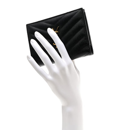 Saint Laurent Grain De Poudre Matelasse Chevron Monogram Zipped Two-Part Wallet Black 2 of 10