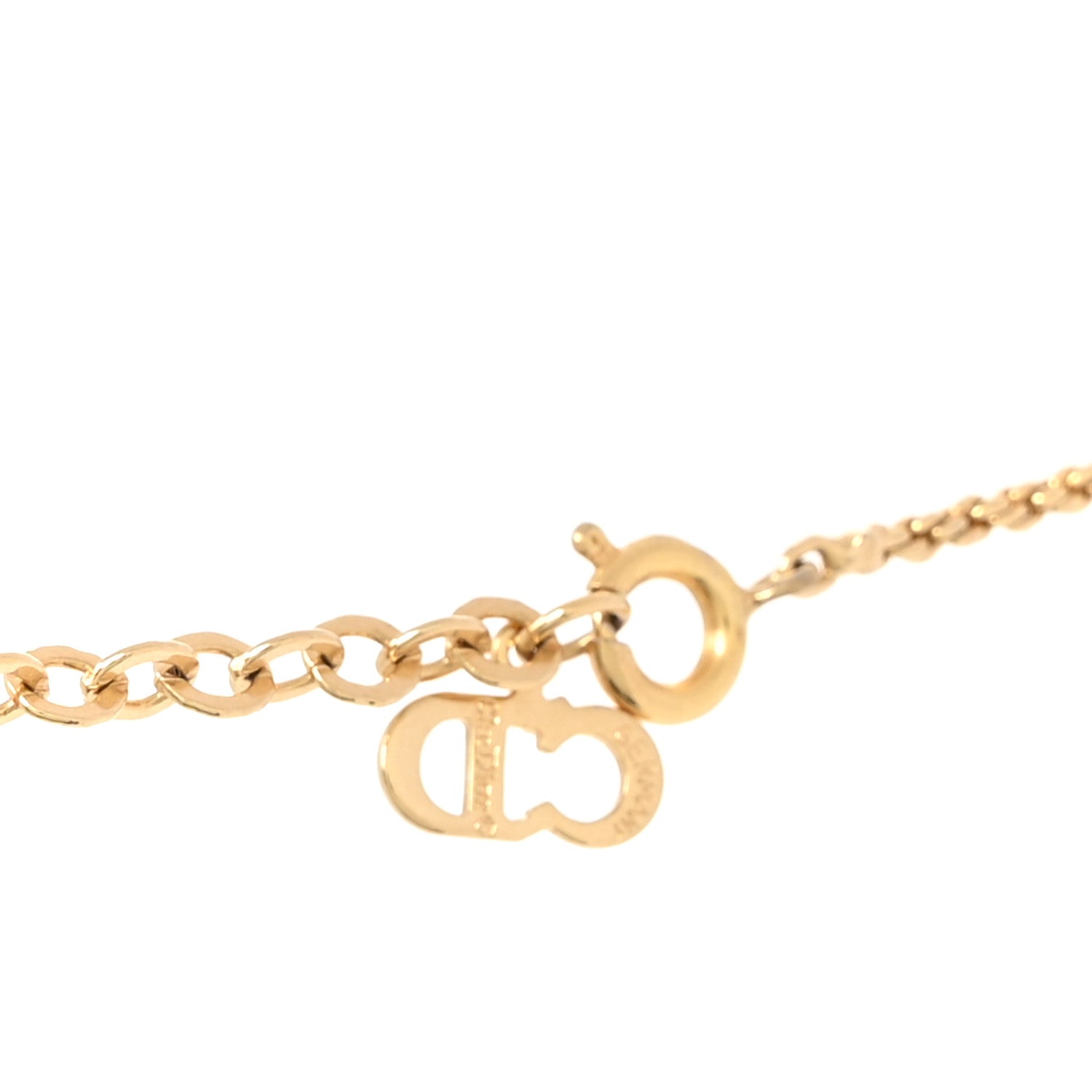Christian Dior Metal Crystal CD Necklace Gold Black 1889099
