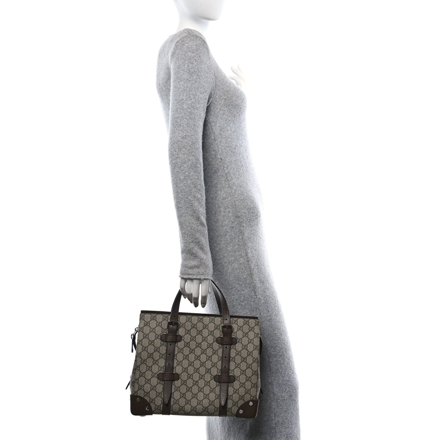 Gucci GG Supreme Monogram Textured Dollar Calfskin Small Detail Tote Beige Ebony New Acero 2 of 15