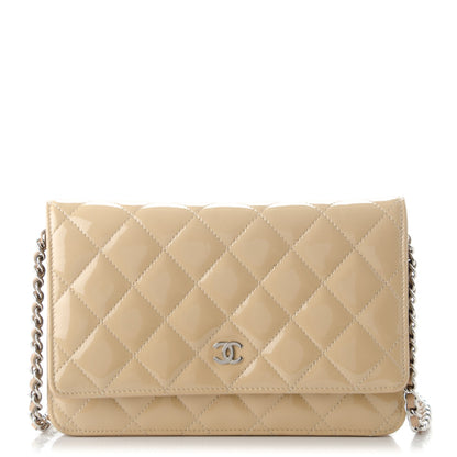 Chanel Patent Quilted Wallet On Chain WOC Beige 1 of 8