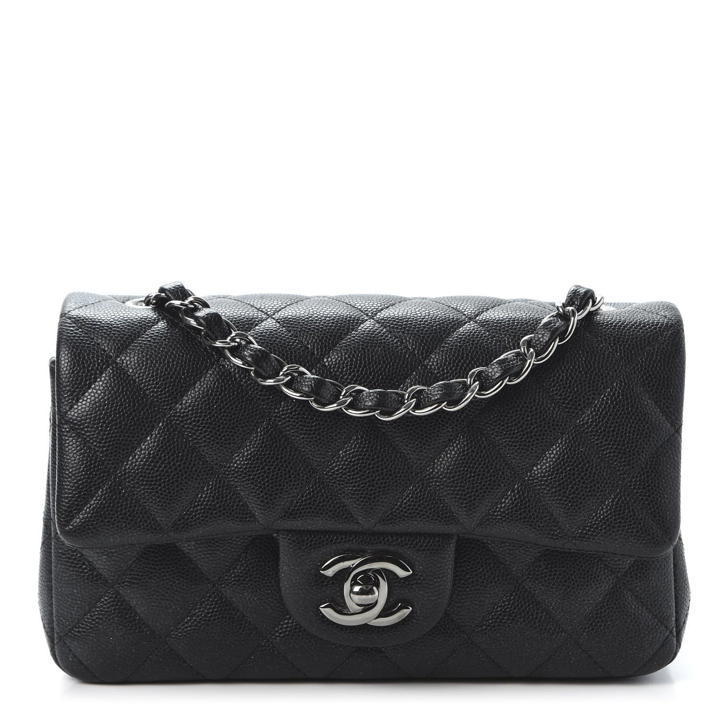 Iridescent Caviar Quilted Mini Rectangular Flap Black