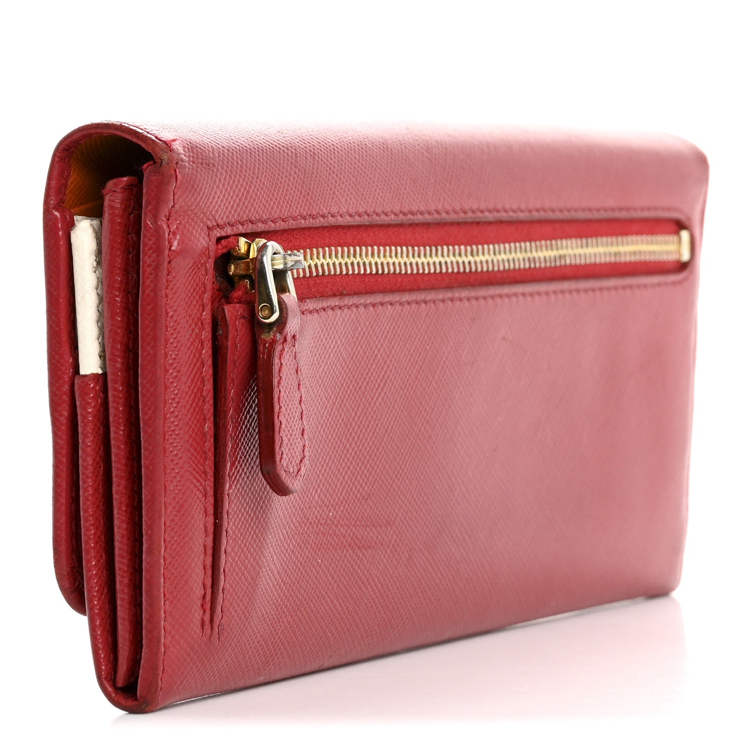 Prada Saffiano Metal Continental Flap Travel Wallet Fuoco 2 of 17