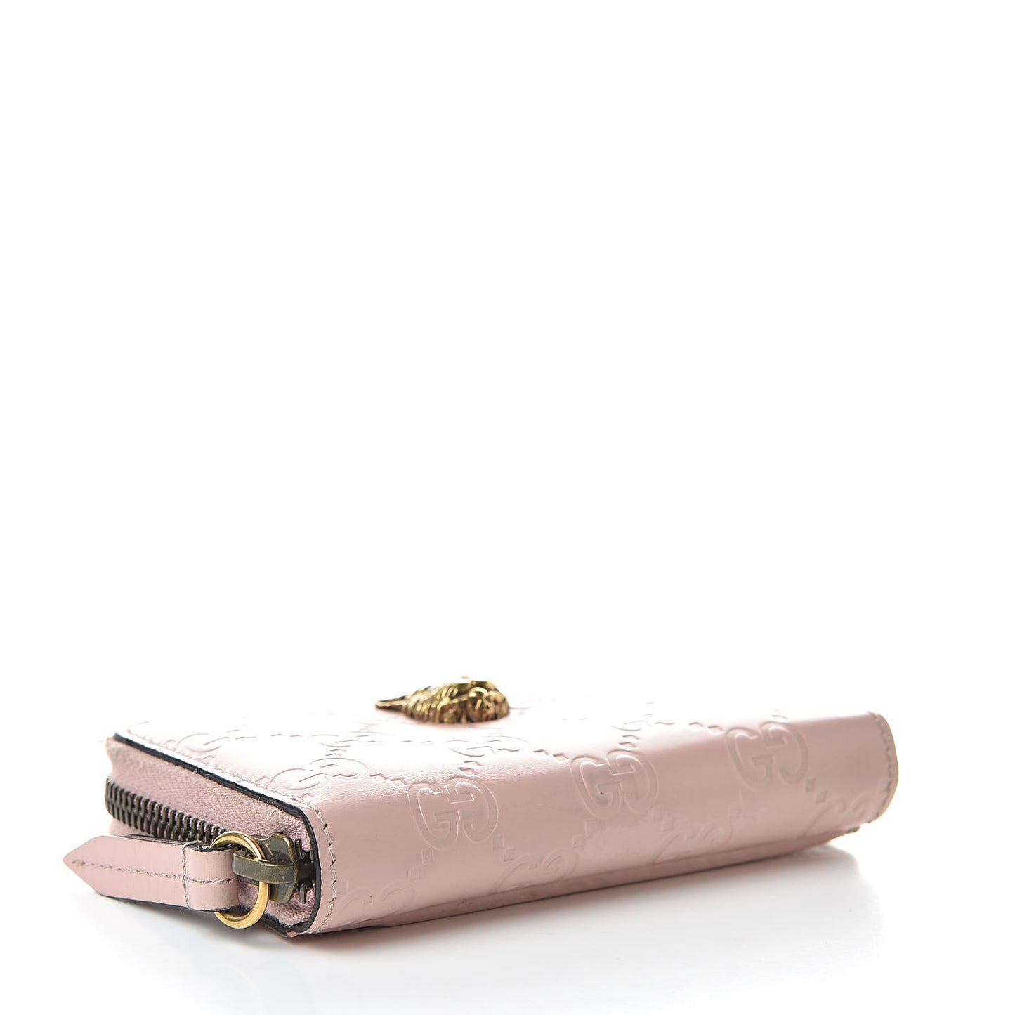 Guccissima Signature Crystal Cat Zip Around Card Case Light Candy Pink