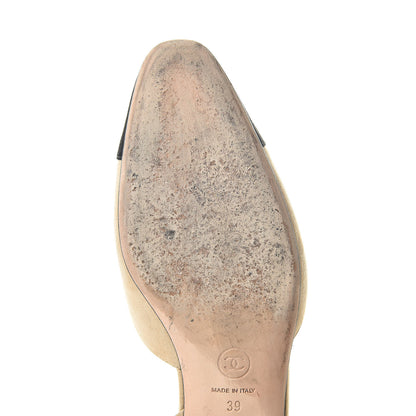Chanel Kid Suede Satin Cap Toe CC Slingback Pumps 39 Beige Black 9 of 11