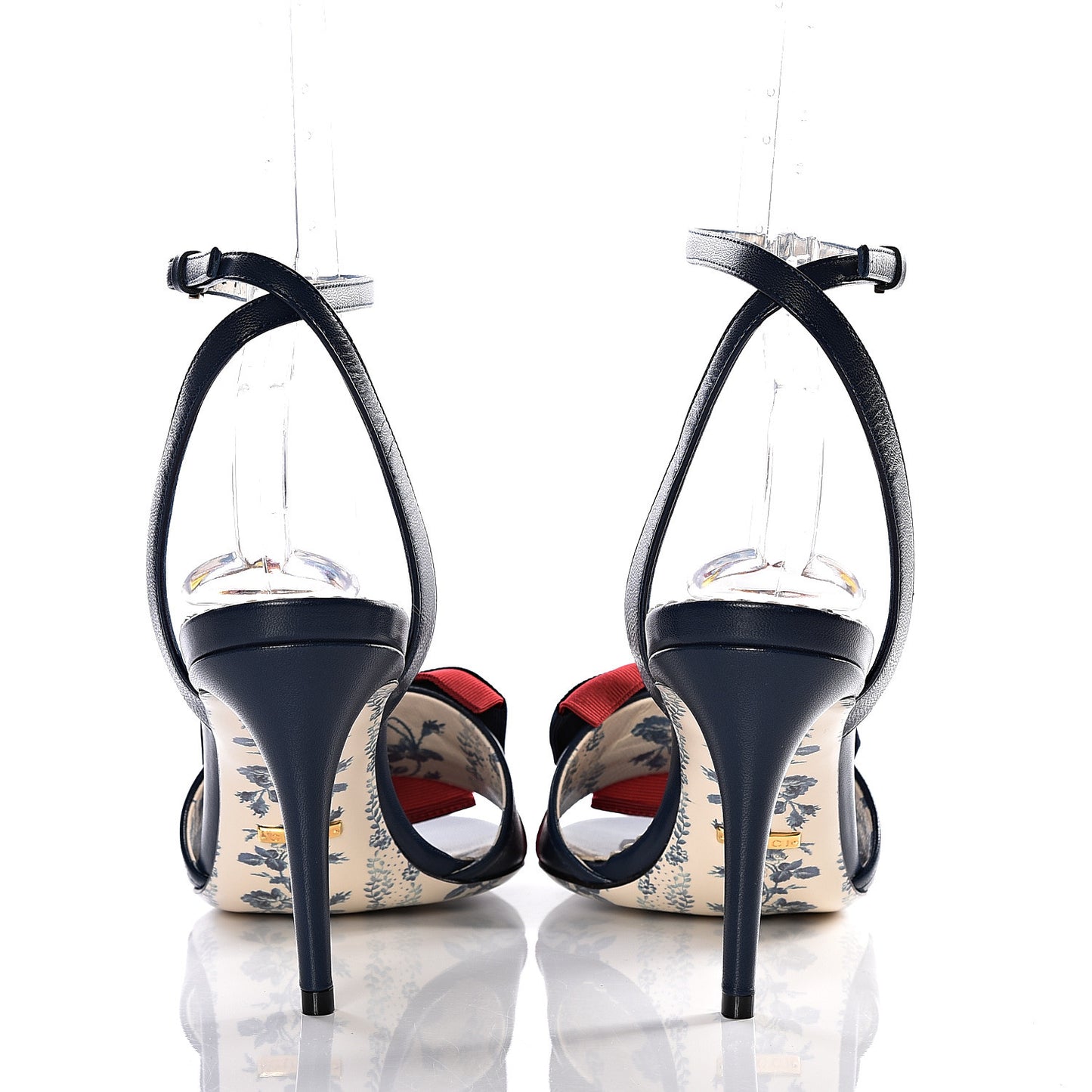 Calfskin Heel Sandal Web Bow 38 Navy
