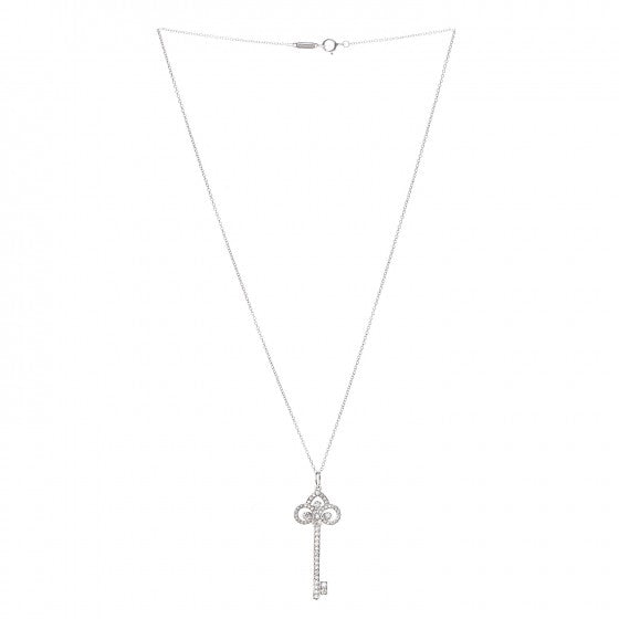 Tiffany Platinum Diamond .41ct Fleur De Lis Key Pendant Necklace 3 of 6