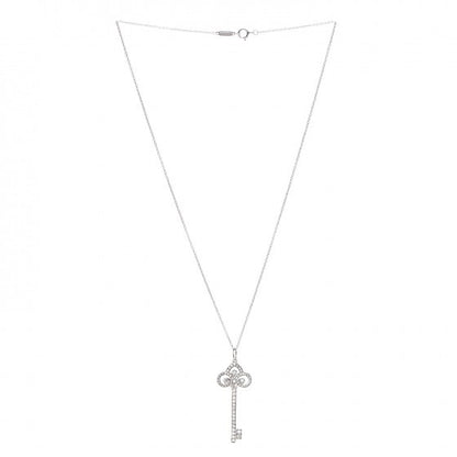 Tiffany Platinum Diamond .41ct Fleur De Lis Key Pendant Necklace 3 of 6