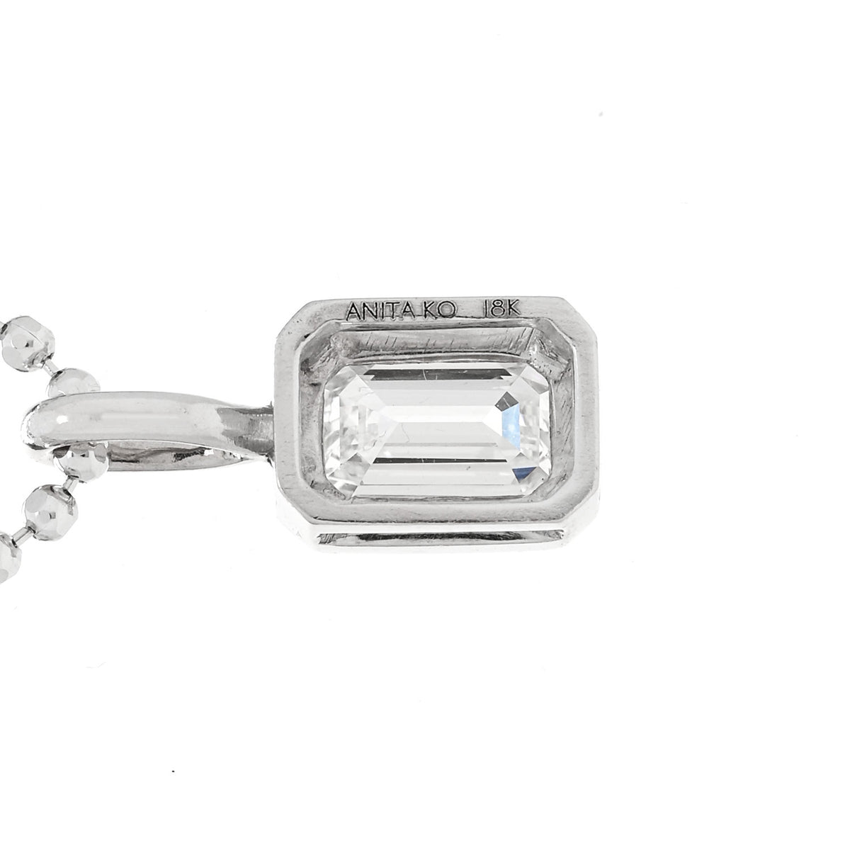 Anita Ko 18K White Gold Diamond Emerald Cut Bezeled Pendant Necklace 6 of 7