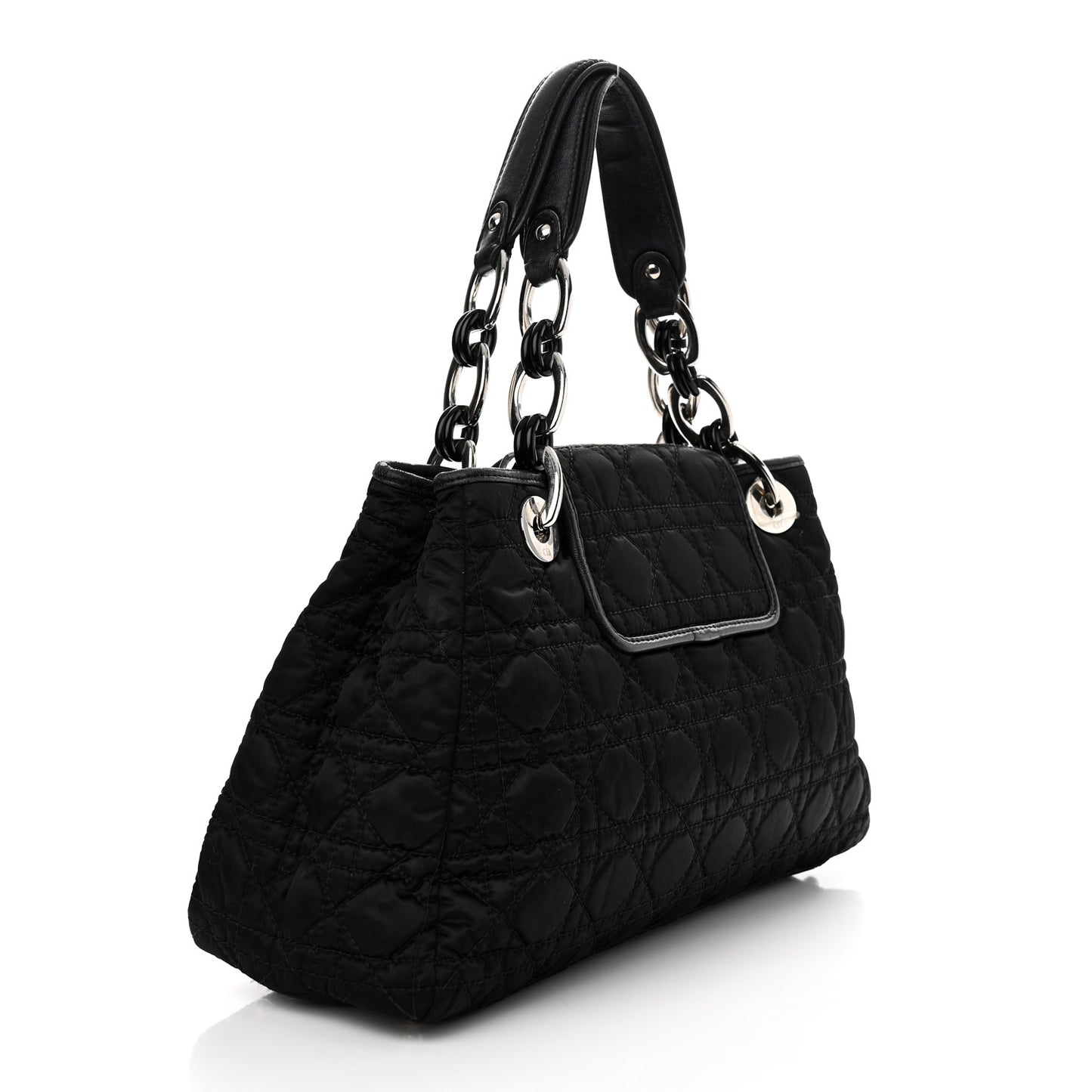 Satin Cannage Charming Lock Flap Shoulder Bag Black