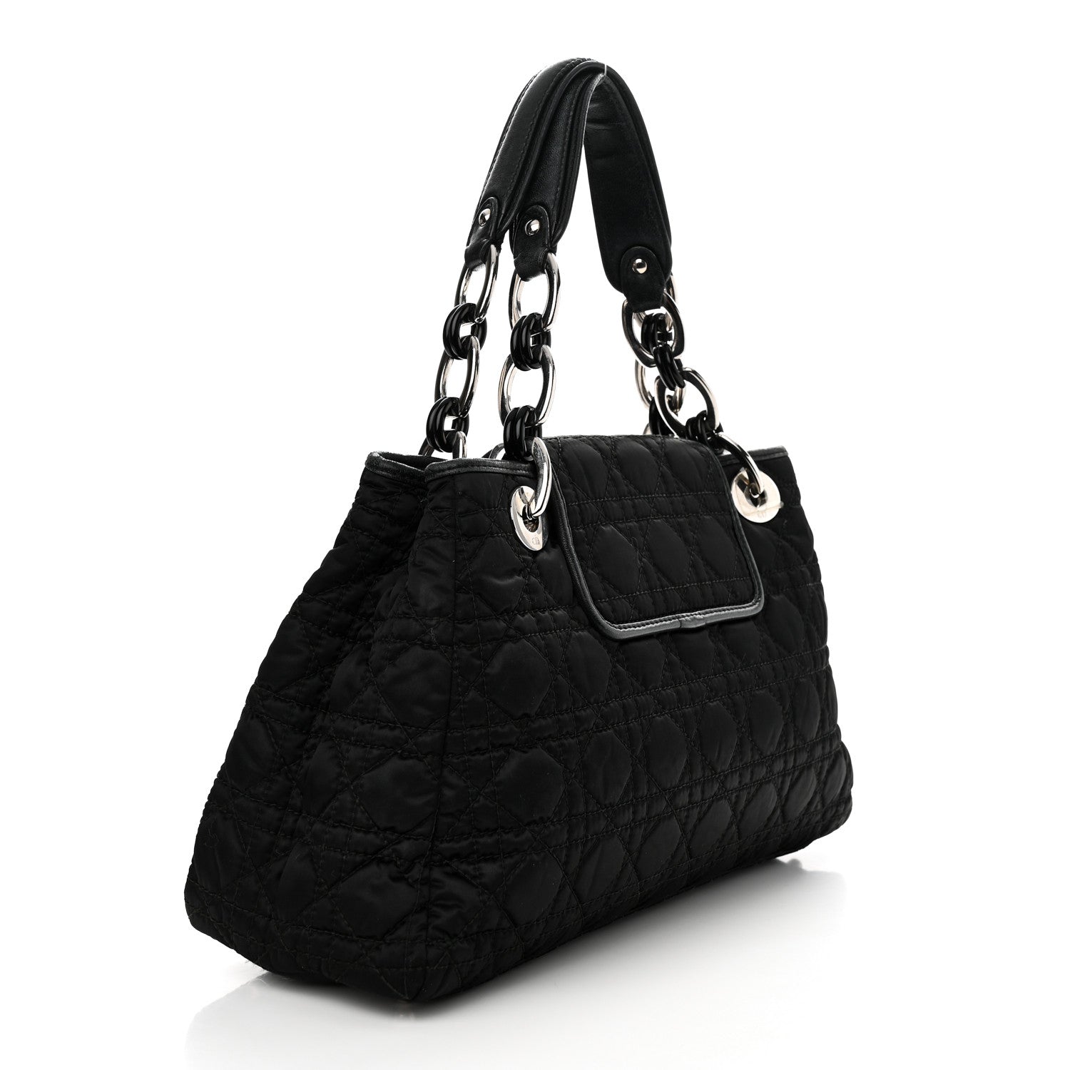 Christian Dior Satin Cannage Charming Lock Flap Shoulder Bag Black 3 of 15