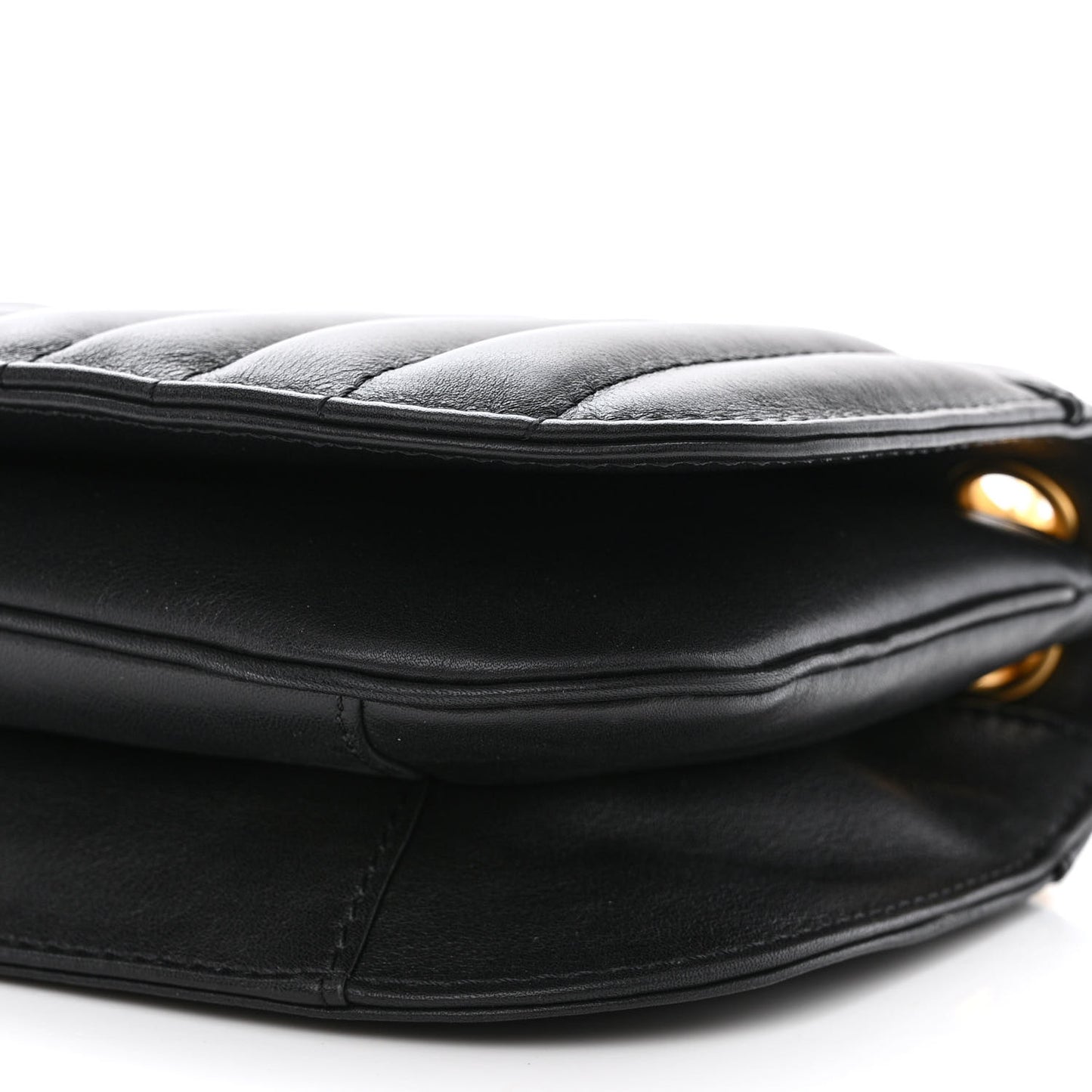 Calfskin Vertical Quilted Single Flap Black
