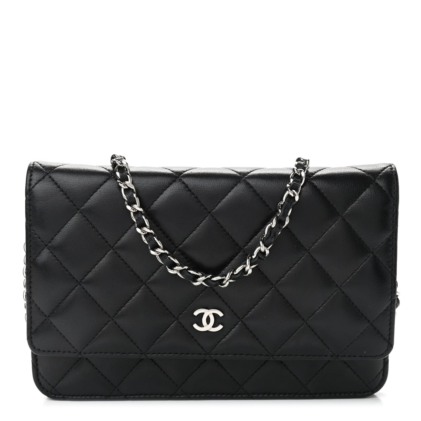 Lambskin Quilted Wallet On Chain WOC Black
