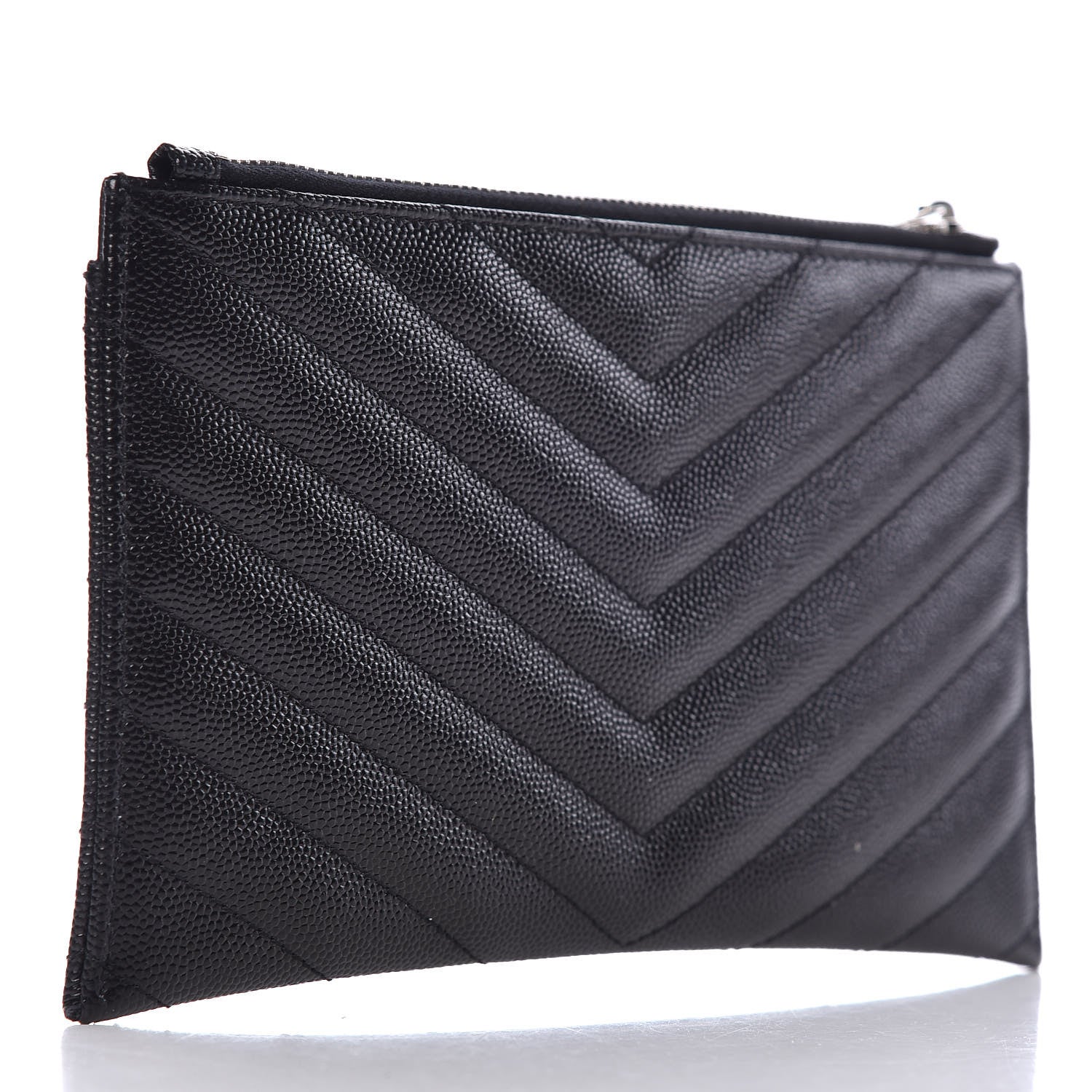 Saint Laurent Grain De Poudre Chevron Monogram Bill Pouch Black 3 of 8