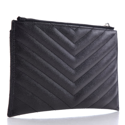 Saint Laurent Grain De Poudre Chevron Monogram Bill Pouch Black 3 of 8