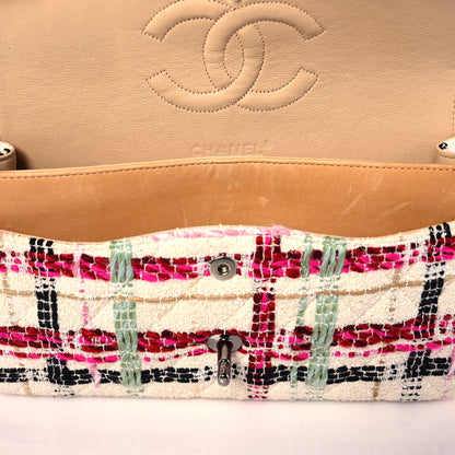 Chanel Tweed Quilted Medium Double Flap Beige Pink 10 of 11