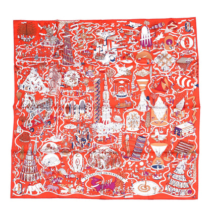 Hermes Silk Exposition Universelle Scarf 90 Rouge Creme Violet 1 of 5