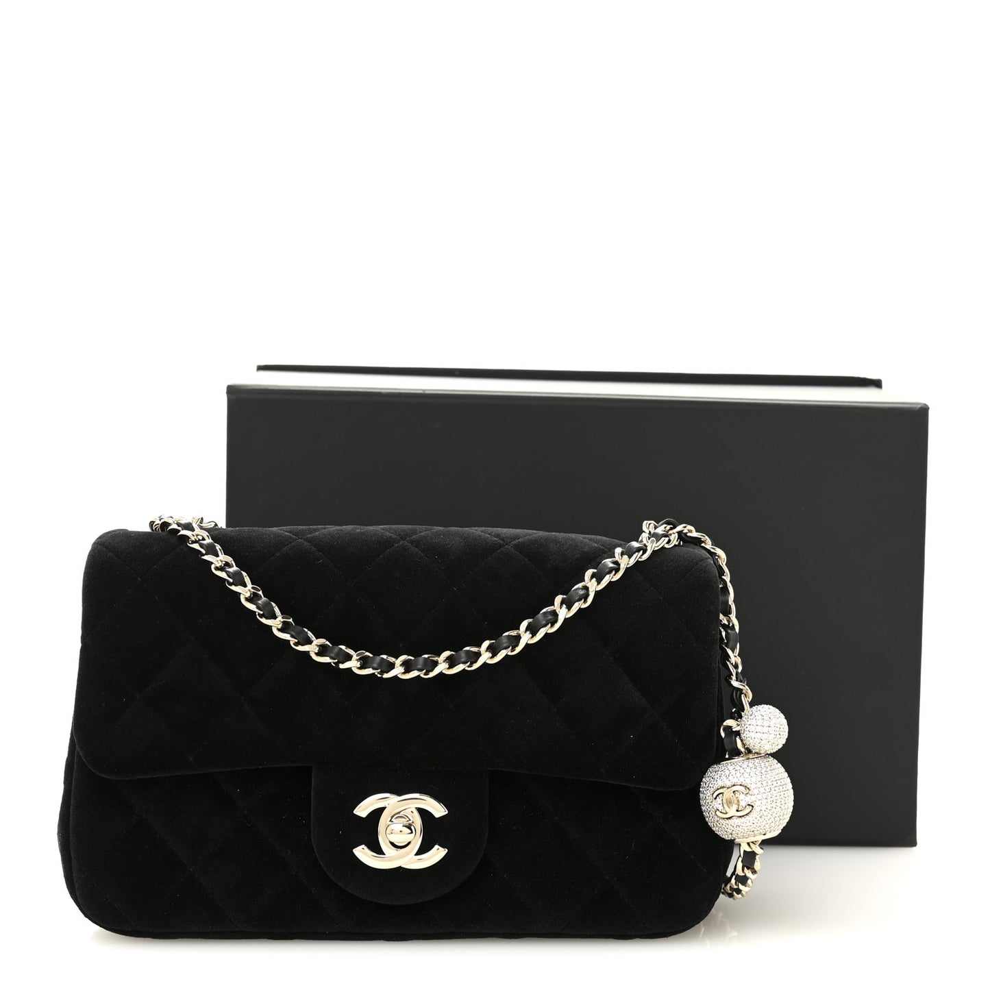 Velvet Quilted Mini Rectangular Pearl Crush Flap Black