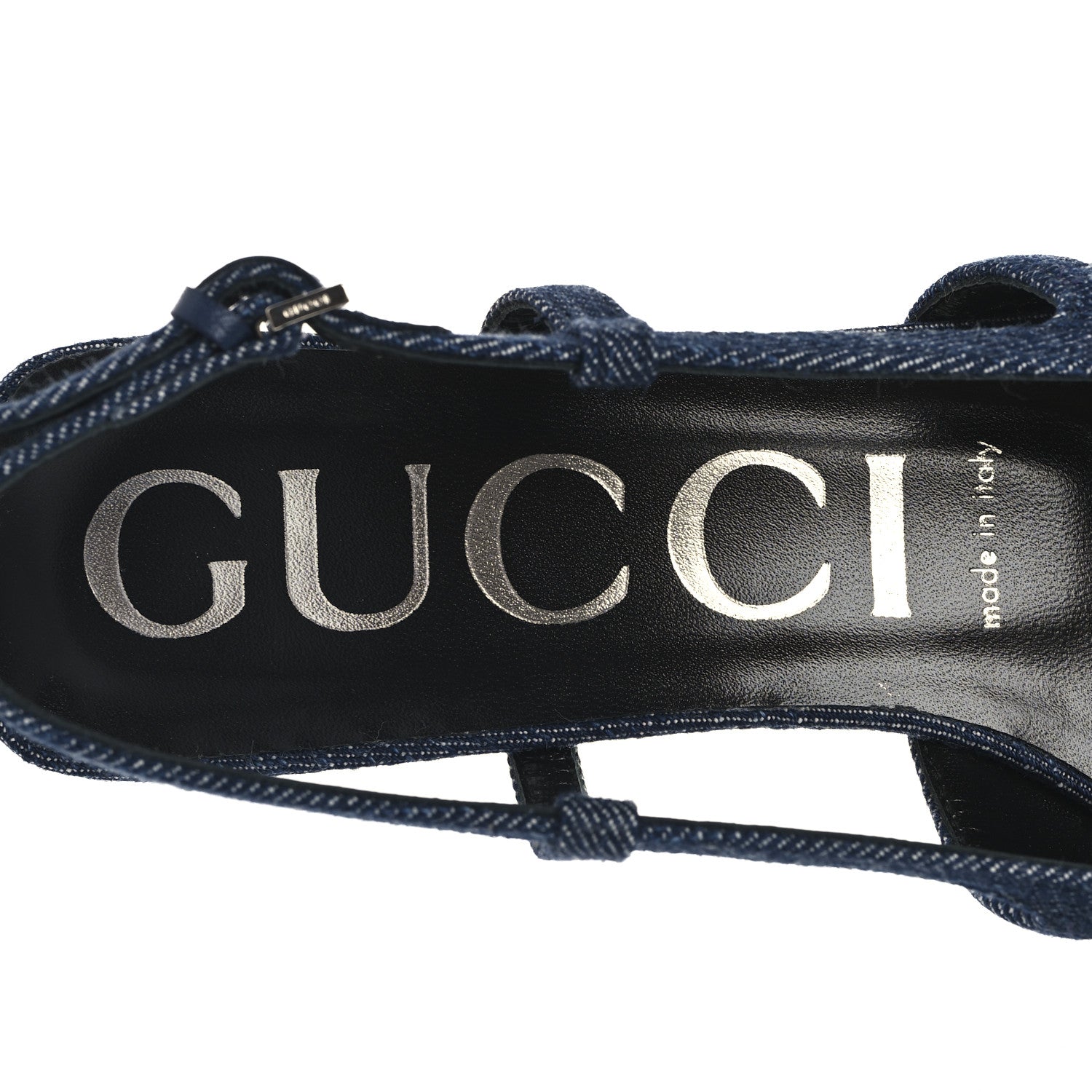 Gucci Denim GG Monogram Malaga Kid Crystal Square G 35mm Slingback Pumps 37.5 Blue 9 of 10