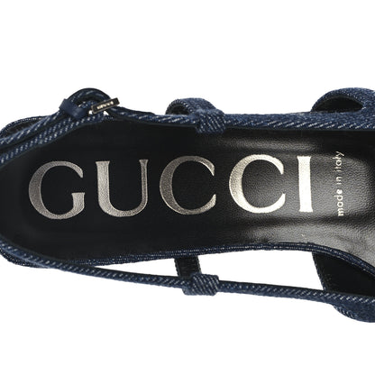Gucci Denim GG Monogram Malaga Kid Crystal Square G 35mm Slingback Pumps 37.5 Blue 9 of 10