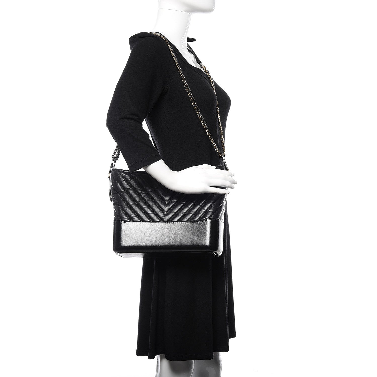 Chanel Aged Calfskin Chevron Quilted Medium Gabrielle Hobo Black 2 of 12
