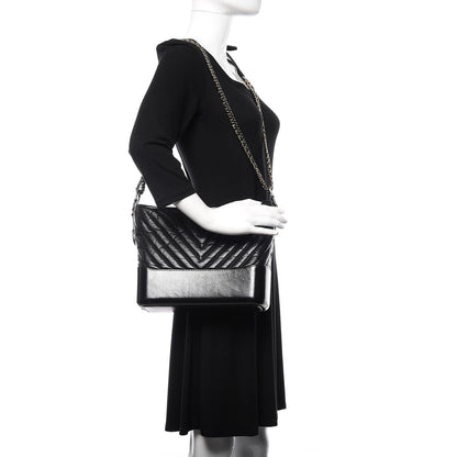 Chanel Aged Calfskin Chevron Quilted Medium Gabrielle Hobo Black 2 of 12