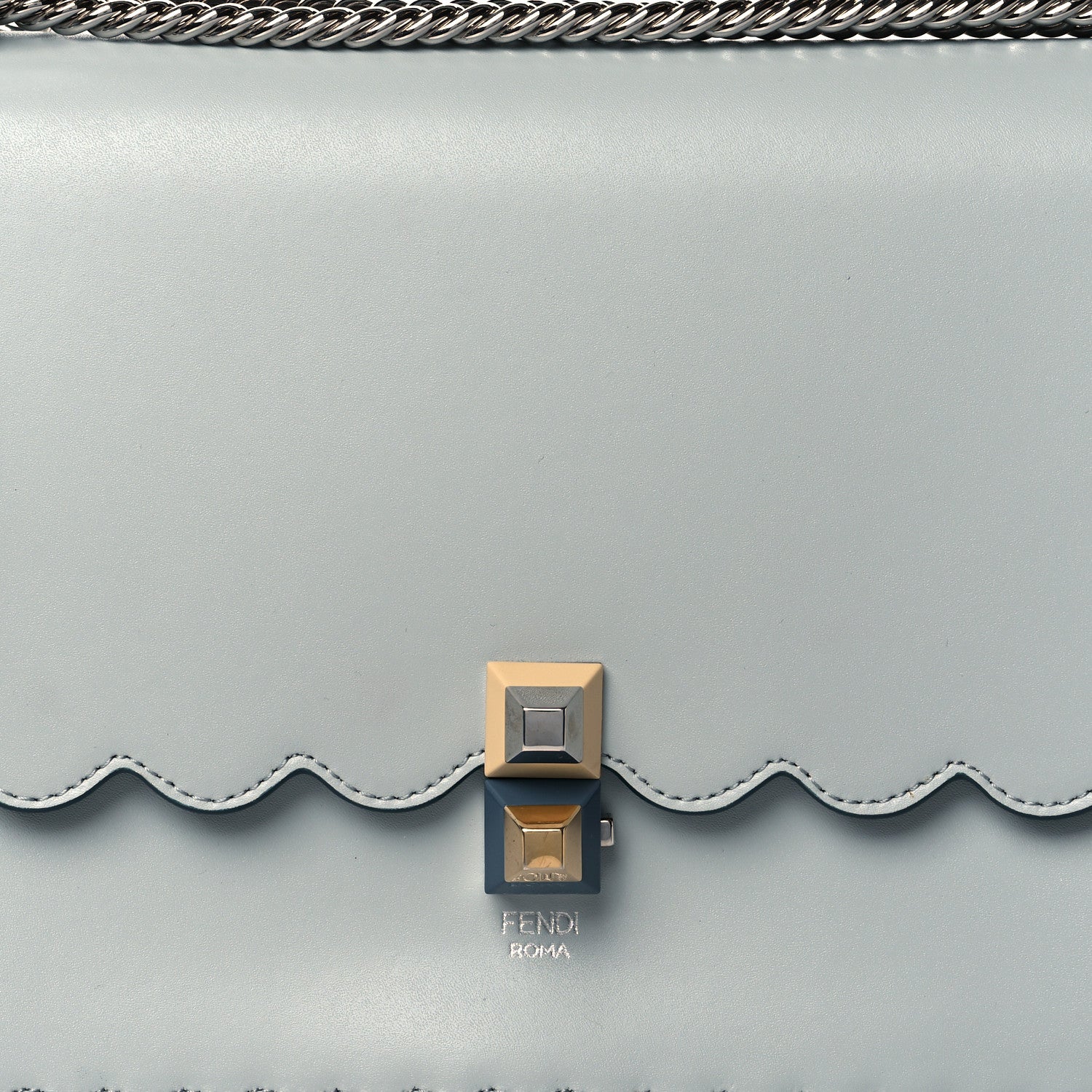 Fendi Vitello Liberty Scalloped Studded Kan I Shoulder Bag Grigio Perla 8 of 10