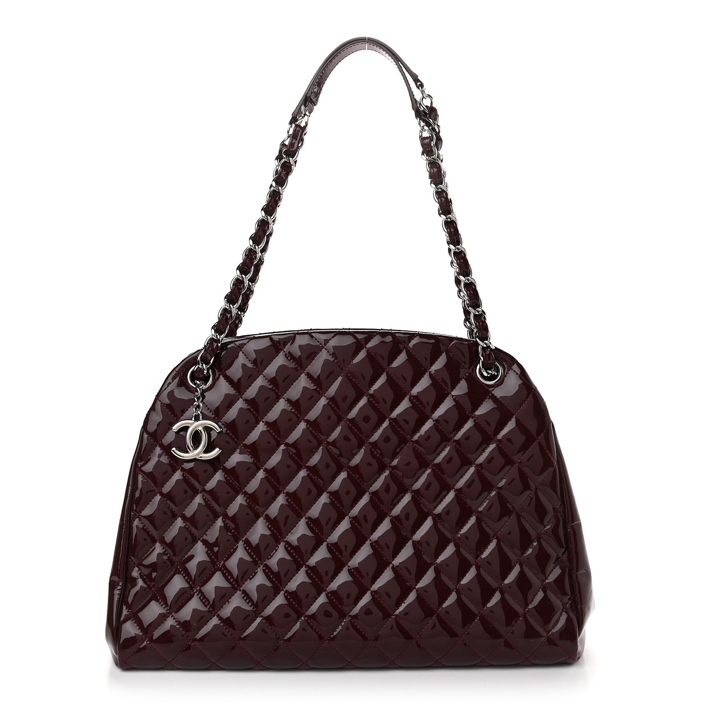 Patent Quilted Large Just Mademoiselle Bowling Bag Plum