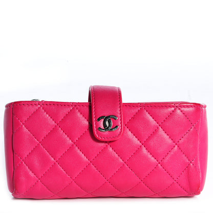 Chanel Lambskin Quilted Mini Phone Holder Clutch Dark Pink 1 of 8